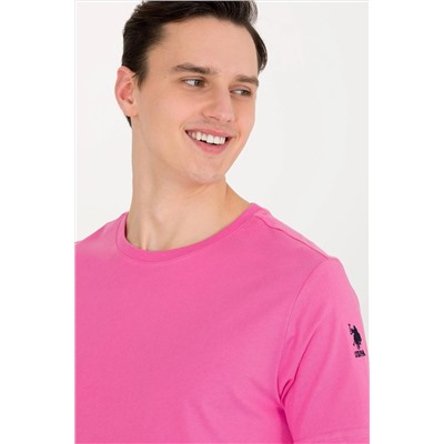 Erkek Pembe Basic Bisiklet Yaka Tişört