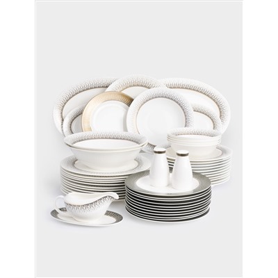 Сервиз обеденный, 12 перс, 50 пр, фарфор F, бело-зеленый, с золотистым кантом, матовый, Virtus