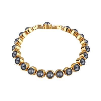 Браслет Теннис (Майорка темно-серая 6мм; покрытие золото) 18-20см, Есть комплект