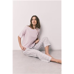 Pijama 100% algodón rosa estampado sellos