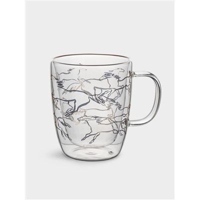 Кружка, 370 мл, стекло Б, золотистая, Кони, Wind-Horse