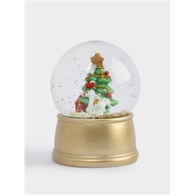 Снежный шар, 7 см, с подсветкой, стекло/полирезин, золотистый, Ель с подарками, New year
