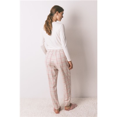 Pantalón largo franela rosa print cuadros