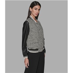 MIXED MEDIA TWEED VARSITY JACKET