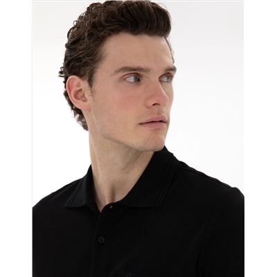 Siyah Regular Fit %100 Pamuk Polo Yaka Basic Tişört