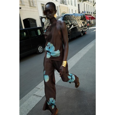 FLORAL PRINT SATIN TROUSERS