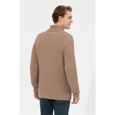 Erkek Camel Melanj Şal Yaka Triko Kazak