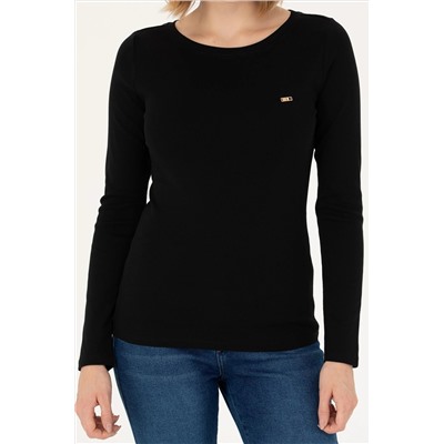 Kadın Siyah Kayık Yaka Sweatshirt