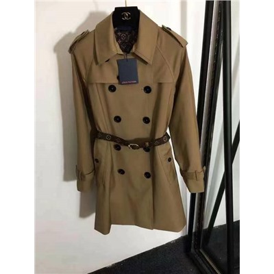 Номер модели 20220432 LV двубортная узкая ветровка с новой подкладкой для пресбиопии с логотипом и принтом для пресбиопии с поясом на талии, хаки, SML, [размер M; обхват груди 100, длина рукава 71