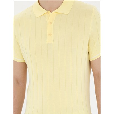 Sarı Slim Fit Düğmeli Polo Yaka Triko Tişört