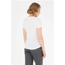 Kadın Ekru V - Yaka Tişört