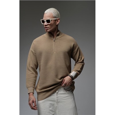 Свитер с замком коричневый