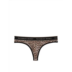 COTTON Logo Cotton Thong Panty - Marzipan Leopard