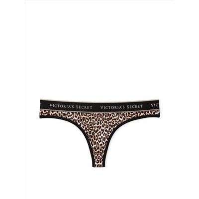 COTTON Logo Cotton Thong Panty - Marzipan Leopard