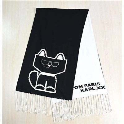 Зимний теплый шарф из окрашенной пряжи с вышитым рисунком мультяшного кота КАР*Л 😎