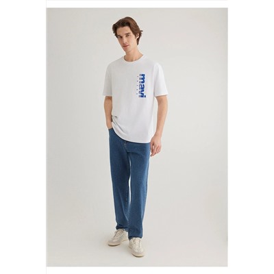 Mavi Jeans Baskılı Beyaz Tişört Loose Fit / Bol Rahat Kesim 0611745-620