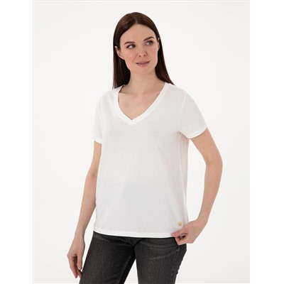 Beyaz Regular Fit V Yaka Basic Tişört