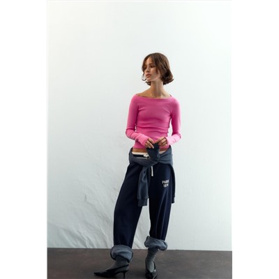 RIBBED BOAT NECK T-SHIRT