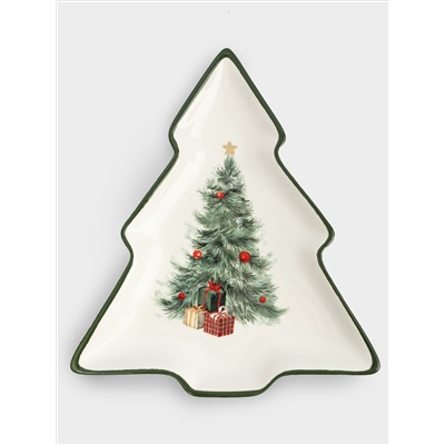 Блюдо, 23х20 см, керамика D, зеленое, Елка с подарками, Festival