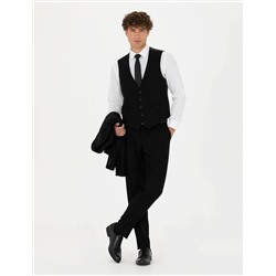 Yelekli Siyah Ekstra Slim Fit Takım Elbise