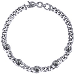 Колье Знаки (Майорка темно-серая 12мм; покрытие родий) 43см, Есть комплект