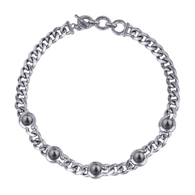 Колье Знаки (Майорка темно-серая 12мм; покрытие родий) 43см, Есть комплект