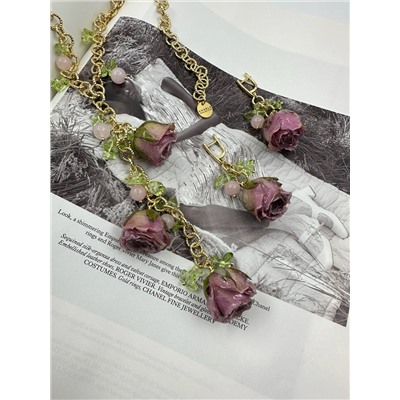 Серьги «Роза» с розовым кварцем 6 см с замком