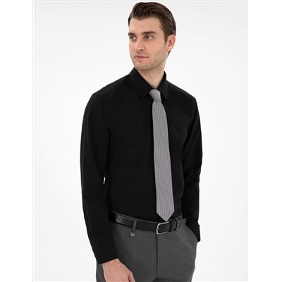 Siyah Regular Fit Uzun Kollu Basic Gömlek