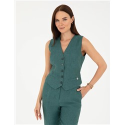Yeşil Keten Slim Fit Yelek