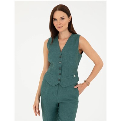 Yeşil Keten Slim Fit Yelek