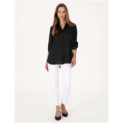 Siyah Comfort Fit Saten Uzun Kollu Gömlek