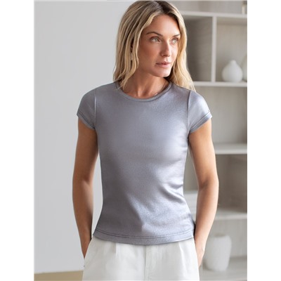 Футболка из хлопка с эластаном в рубчик с матовым металлическим покрытием