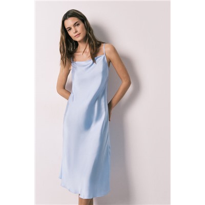 Camisón midi tirantes satén azul