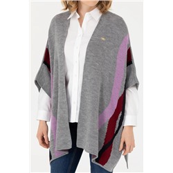 Kadın Gri Melanj Triko Panço