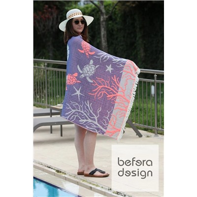 Befera Design Müslin Peştamal 4 Kat %100 Pamuklu Mercan Desenli 85x170 Cm Peştemal Banyo Plaj