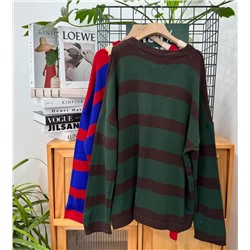 JOC*C женский свободный повседневный свитер с открытыми плечами и круглым вырезом контрастного цвета в полоску