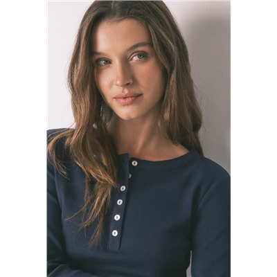 Camiseta manga larga algodón azul