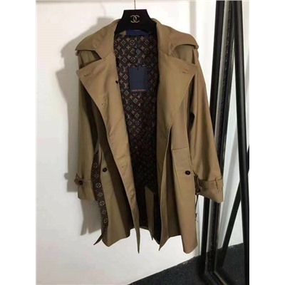 Номер модели 20220432 LV двубортная узкая ветровка с новой подкладкой для пресбиопии с логотипом и принтом для пресбиопии с поясом на талии, хаки, SML, [размер M; обхват груди 100, длина рукава 71