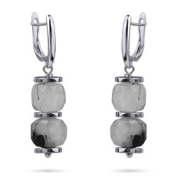 Серьги Терра (кварц серый 8мм; покрытие родий), Есть комплект