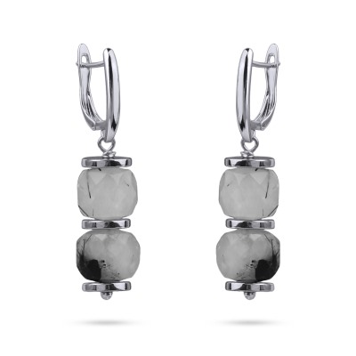 Серьги Терра (кварц серый 8мм; покрытие родий), Есть комплект