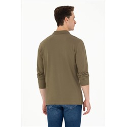 Erkek Haki Polo Yaka Basic Sweatshirt