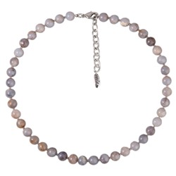 Колье Селена (опал 8мм серо-бежевый; покрытие родий) 40-45см, Есть комплект