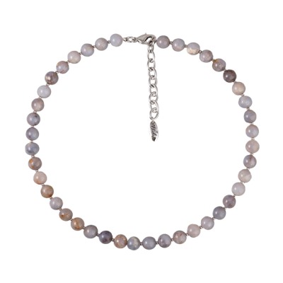 Колье Селена (опал 8мм серо-бежевый; покрытие родий) 40-45см, Есть комплект