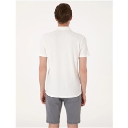 Ekru Slim Fit Örme Dokulu Polo Yaka Tişört
