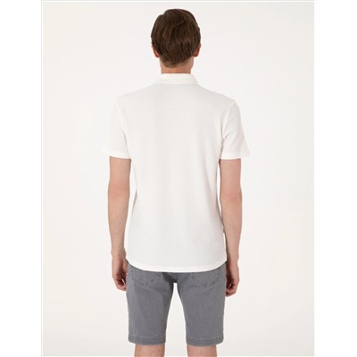 Ekru Slim Fit Örme Dokulu Polo Yaka Tişört