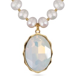 Колье Сияние (кристаллы SW белый опал, жемчуг белый 8-9мм; золото) 43-48см, Есть комплект