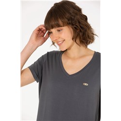Kadın Antrasit V - Yaka Basic Tişört