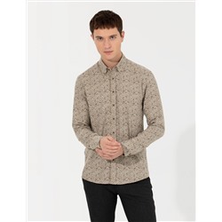 Bej Slim Fit Uzun Kollu Gömlek