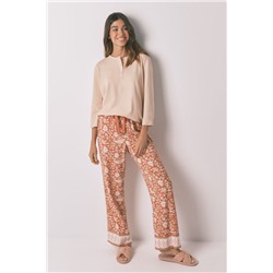 Pantalón largo viscosa flores naranja