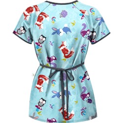Happy Scrubs® Fall Friends Angel Blue Mock Wrap Scrub Top
